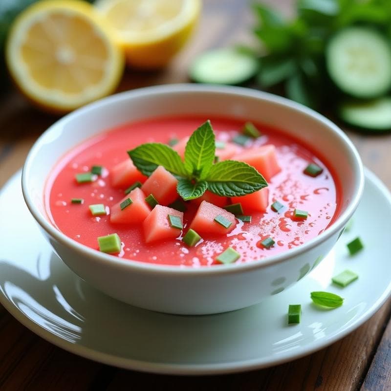Sopa Fría de Sandía y Pepino con Mentas: Receta Refrescante y Diurética en 10 Minutos
