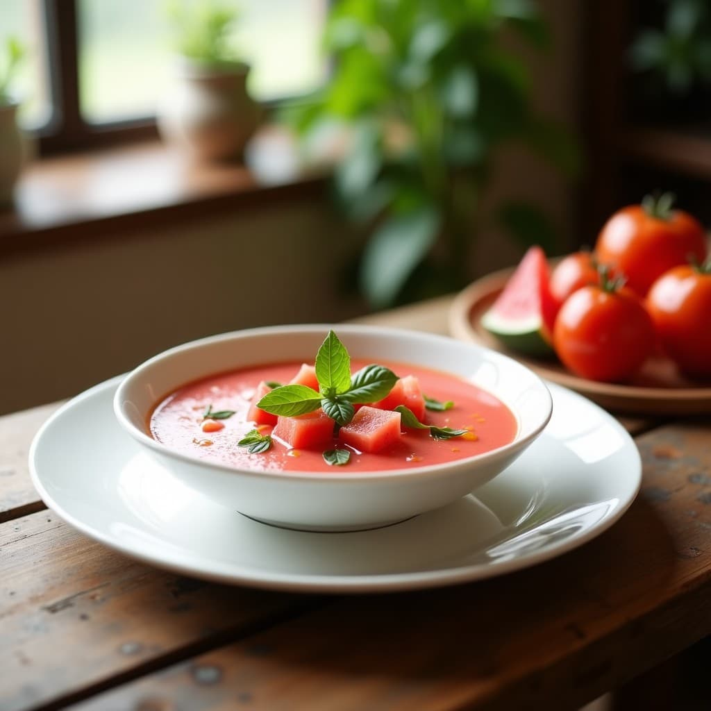 Sopa Fría de Sandía y Tomate con Albahaca: Receta Española Refreshing Sin Lactosa