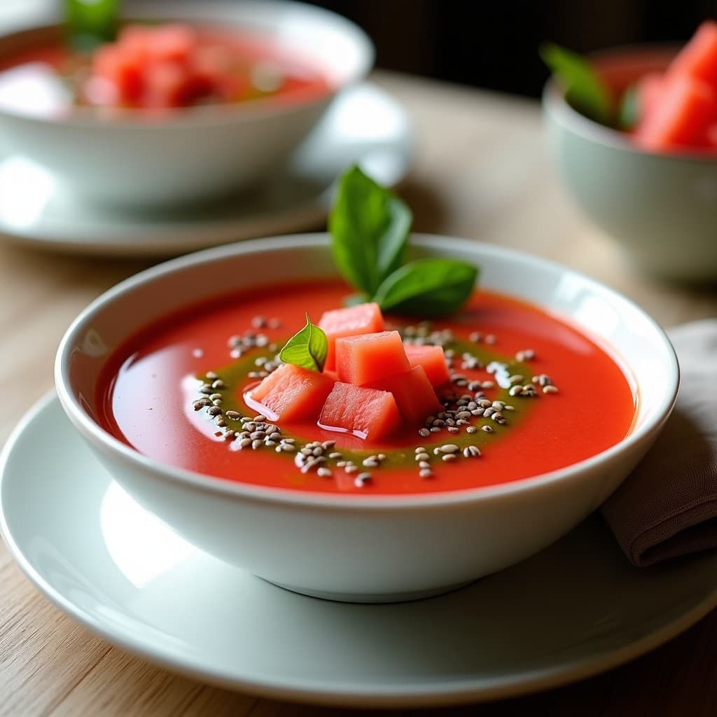 Sopa Fría de Sandía y Tomate con Vinagreta de Albahaca: Receta Veraniega y Desintoxicante