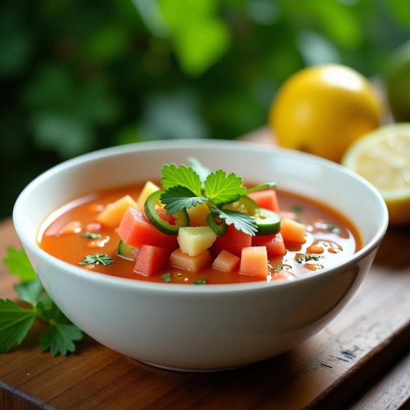Sopa frío de Sandía y Tomate Verde con Vinagreta de Limón: Receta Mexicana Refrescante