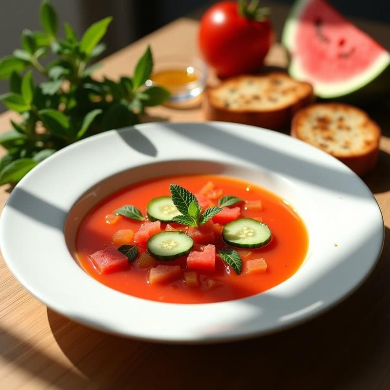 Sopa Fría de Sandía y Tomate: Receta Andaluza Refrescante con Vinagreta de menta
