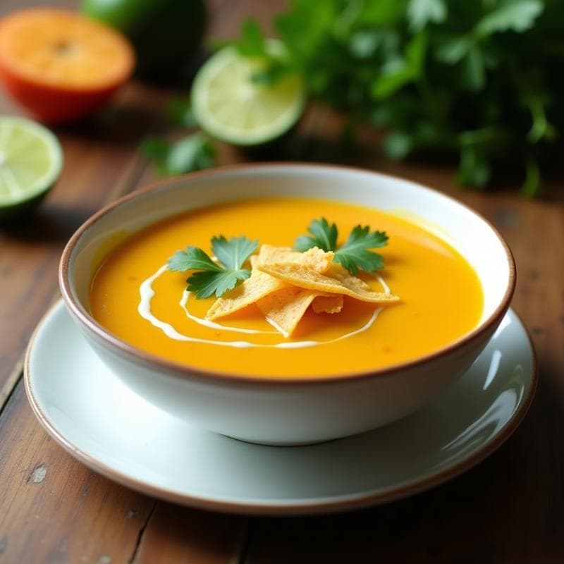 Sopa Fría de Tomate Amarillo y Cilantro con Crujiente de Tortilla: Receta Colombiana