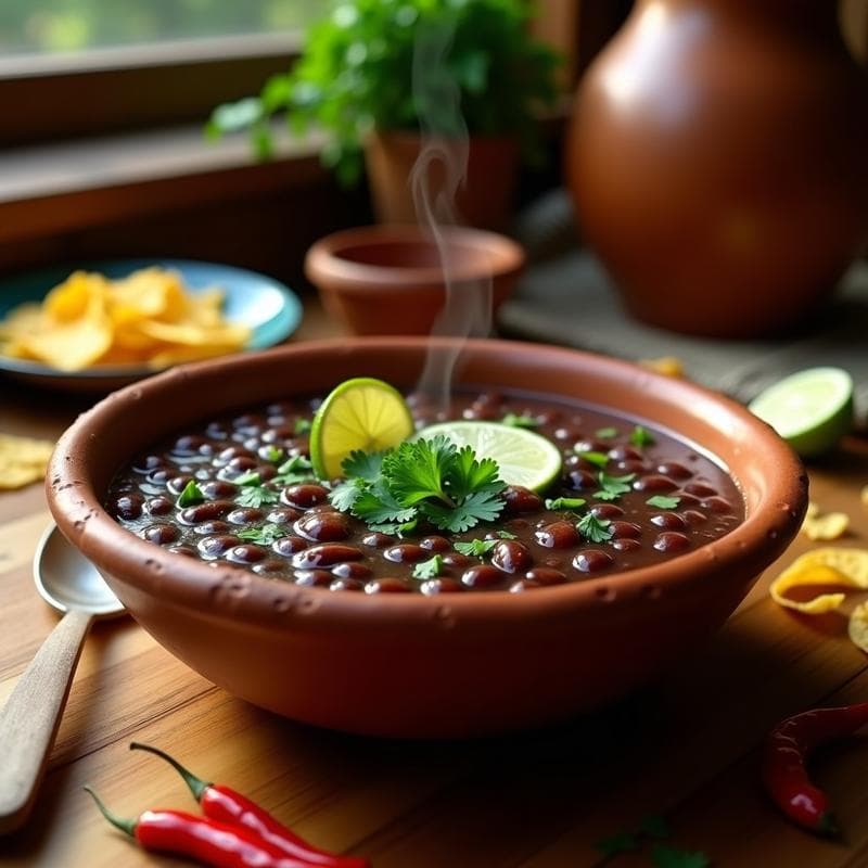 Sopa de Frijoles Negros con Chile Piquín y Cilantro: Receta Vegana Mexicana en Thermomix