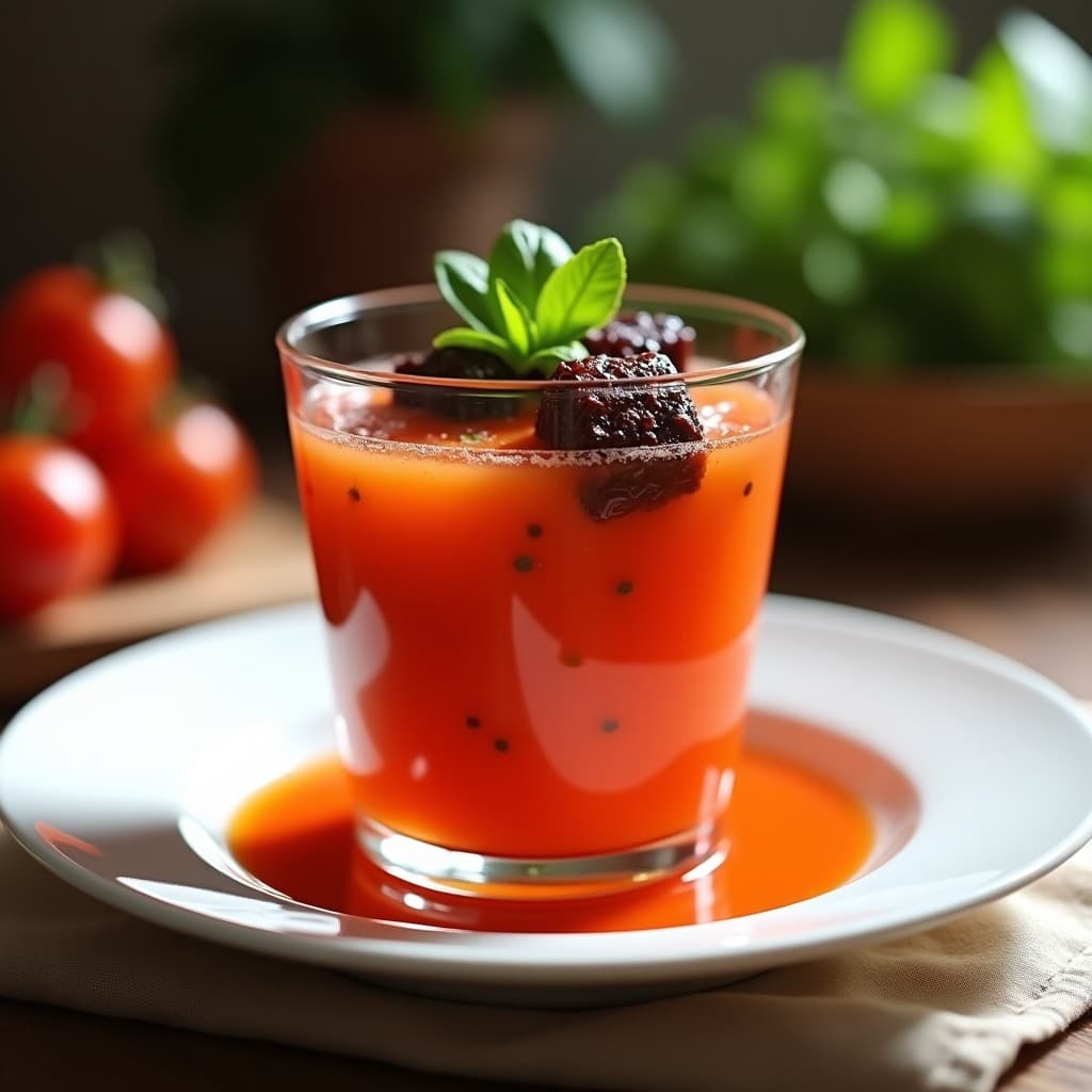 Sopa de Gazpacho Andaluza con Hielo de Vinagre de Modena: Receta Refrescante Sin Gluten