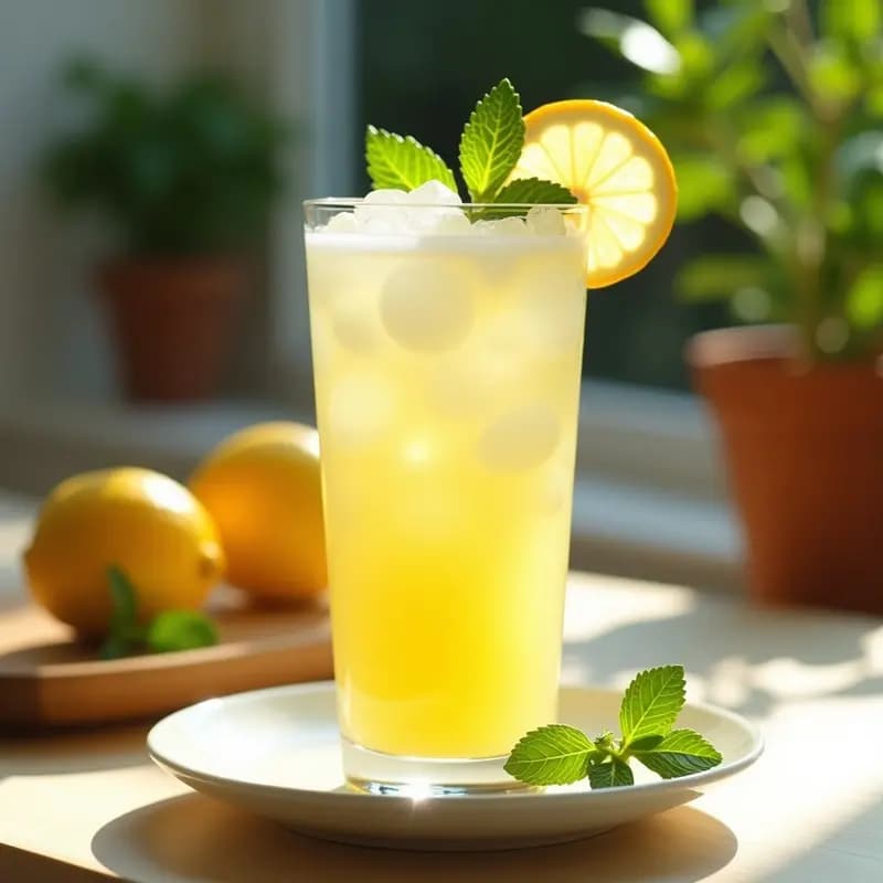 Sopa de Hielo de Limón y Jengibre con Burbujas de Menta: Bebida Veraniega Antiinflamatoria