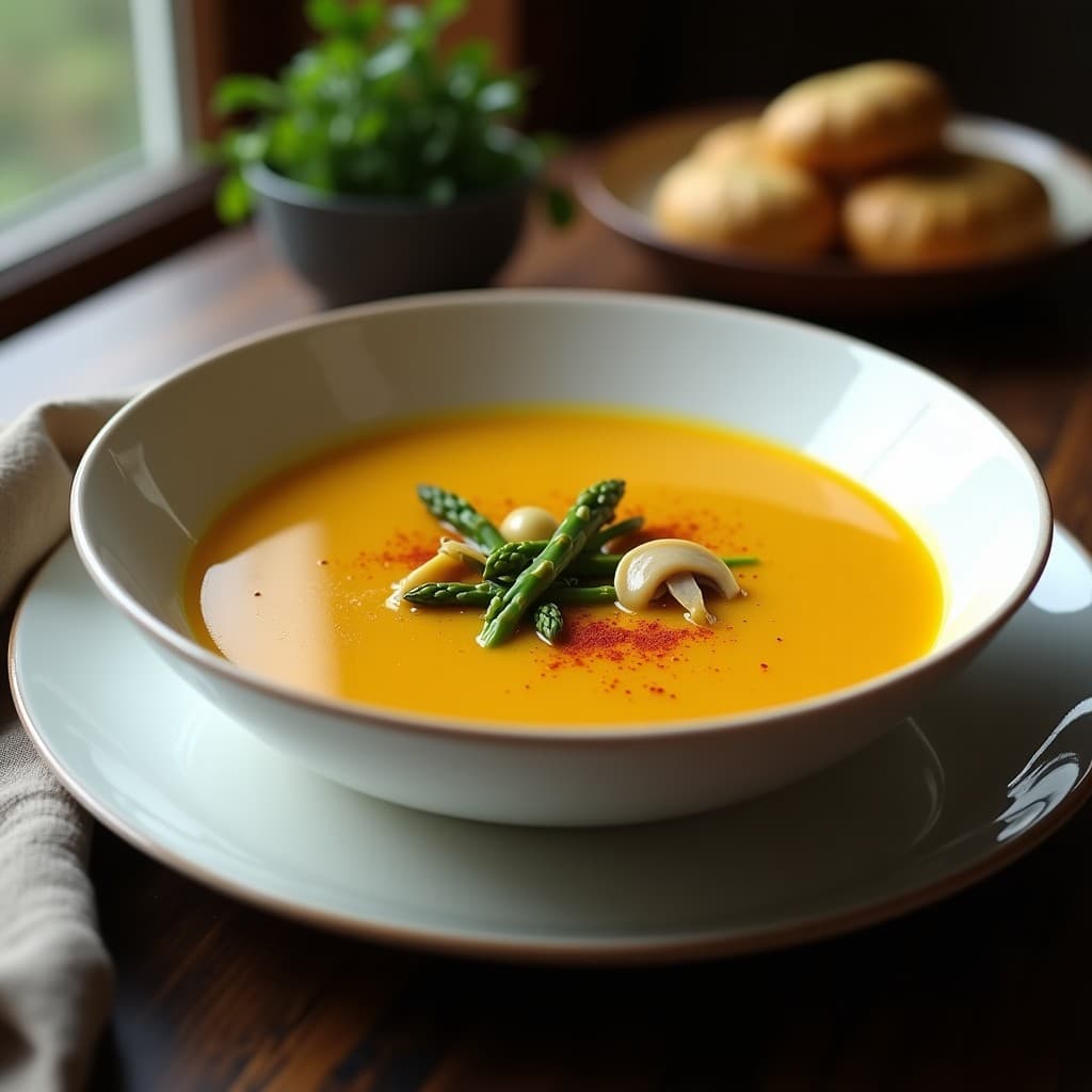 Sopa de Hongos Ostra y Espárragos con Azafrán: Receta Persa en Olla Lenta Sin Lácteos