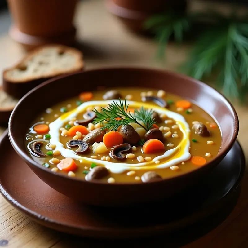 Sopa de Hongos Porcini y Trigo Sarraceno: Receta Eslava Vegana y Nutritiva