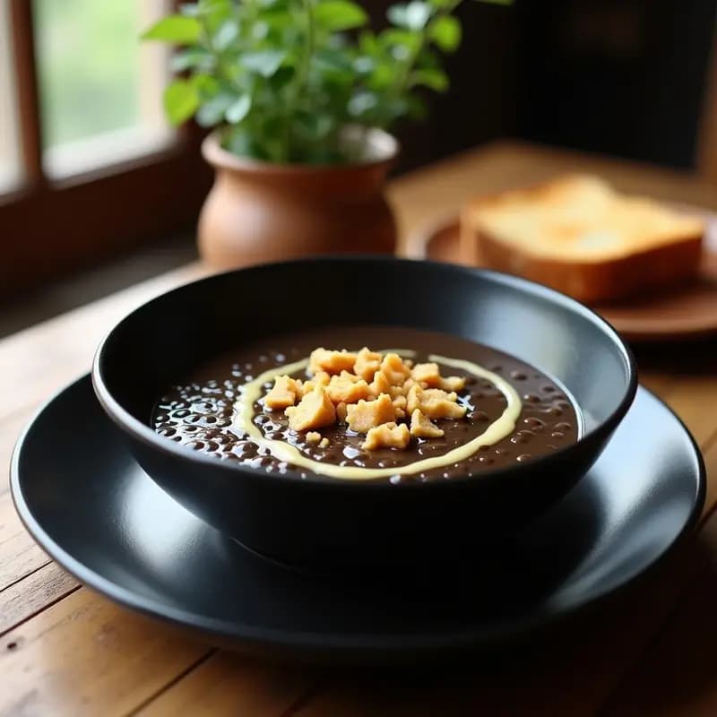 Sopa de Lentejas Black Beluga con Humo Líquido y Crumble de Queso de Cabra: Receta Espanola Gourmet