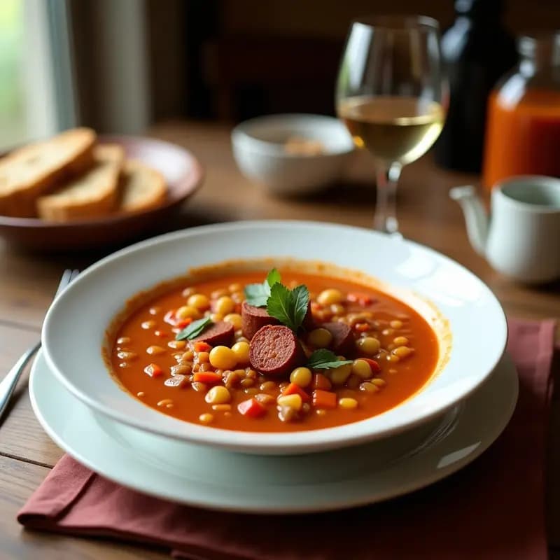 Lentil Soup con Chorizo y Verduras: Sopa Británica Reconfortante y Alta en Proteína