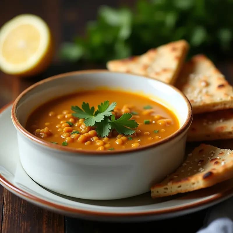 Lentil Soup con Pan de Pita: Sopa Libanesa de Lentejas y Comino Reconfortante
