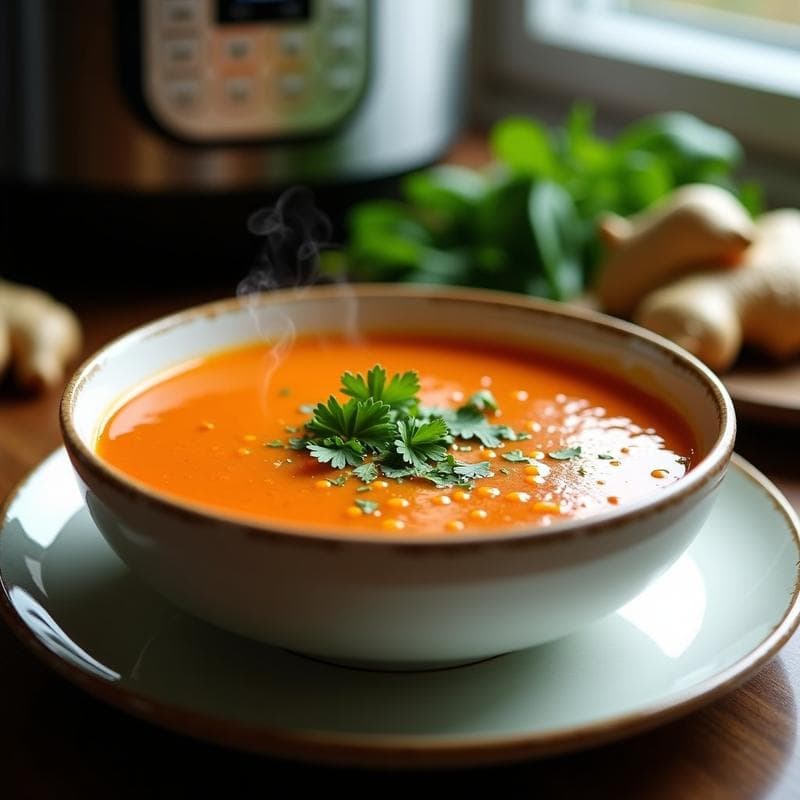 Sopa de Lentejas Corail y Espinacas con Jengibre Fresco: Receta Francés en Olla Exprés en 12 Minutos