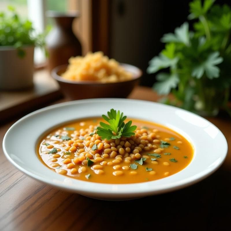 Sopa de Lentejas Corail con Leche de Coco y Cilantro: Receta India Vegana en Olla Exprés