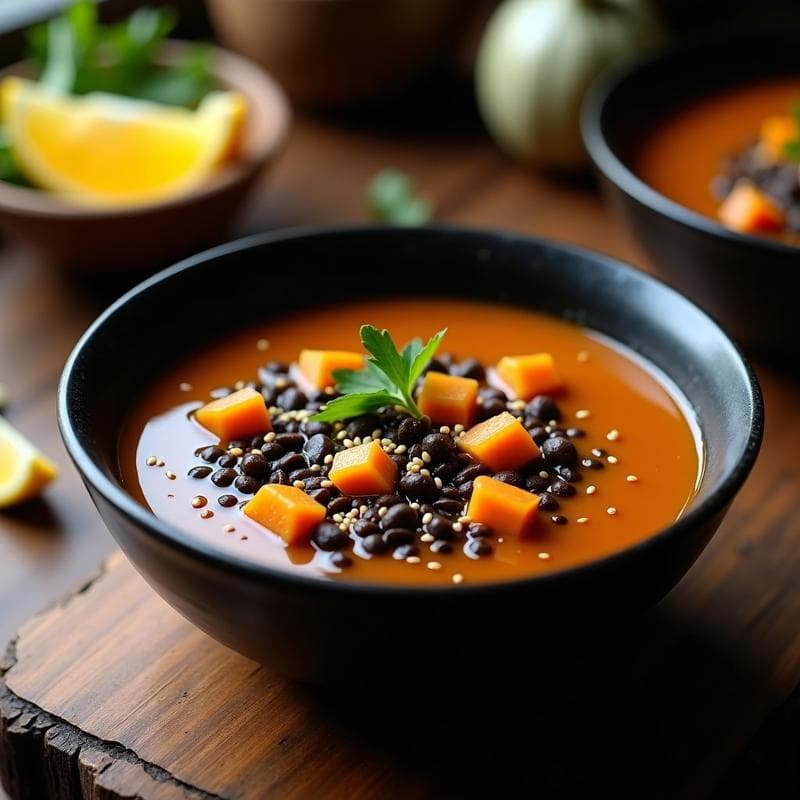 Sopa de Lentejas Negras con Calabaza Kabocha: Receta Peruana en Thermomix y Sin Gluten