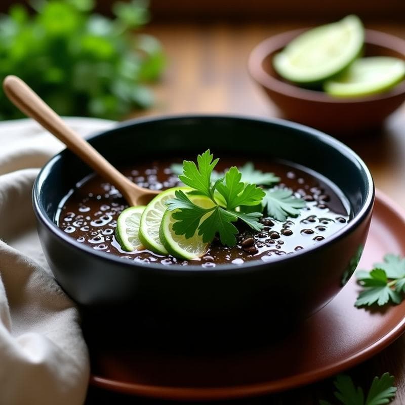 Sopa de Lentejas Negras con Limón Kaffir y Cilantro: Receta en Olla Exprés Low-Carb