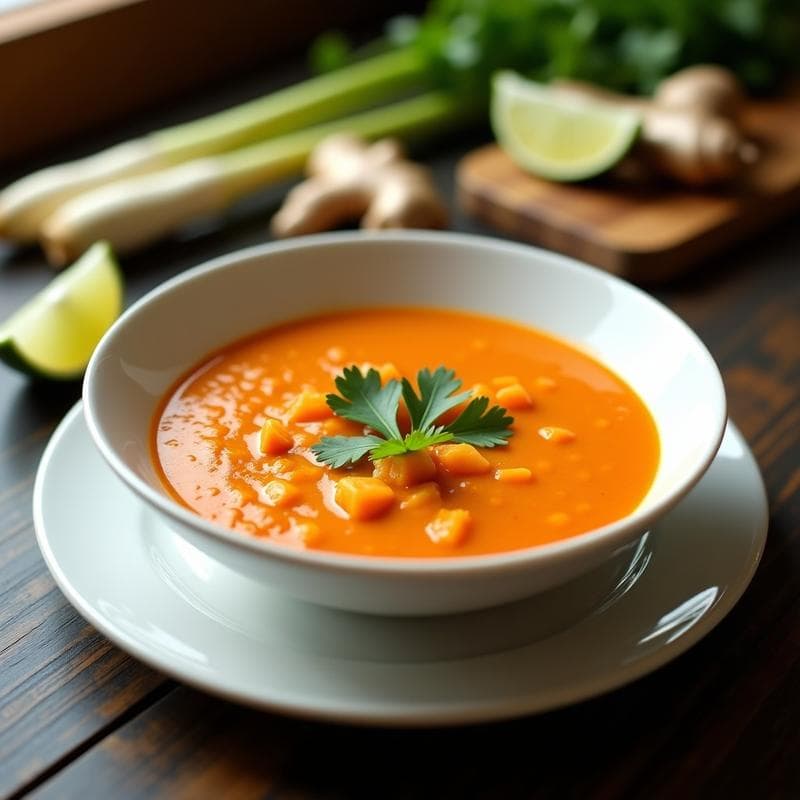 Sopa de Lentejas Rojas y Batata con Jengibre: Receta Tailandesa en Olla Rápida