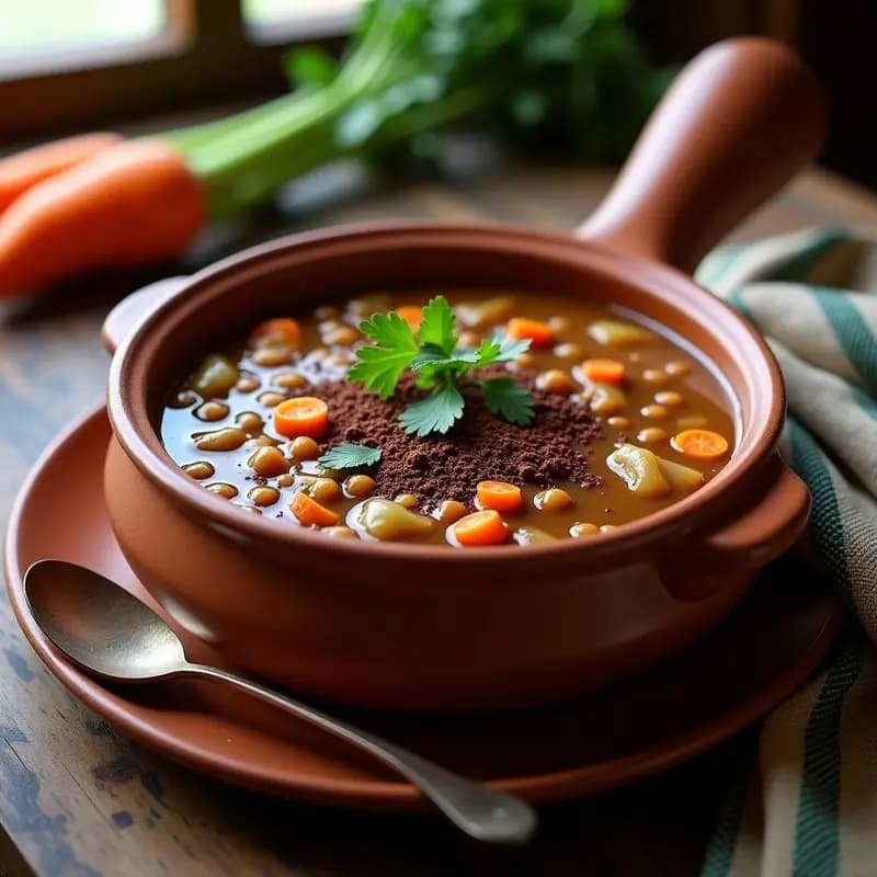 Sopa de Lentejas Rojas y Cacao: Receta Peruana Reconstructiva con Toque Chocolateado