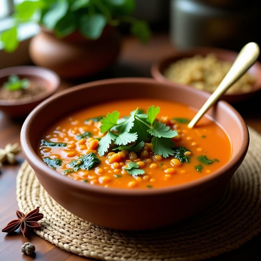 Sopa de Lentejas Rojo y Tamarindo con Espinacas: Receta India en Olla a Presión y Vegana