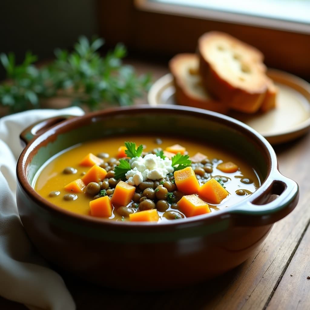 Sopa de Lentejas Verdes y Calabaza: Receta en Olla Lenta con Toque Francés