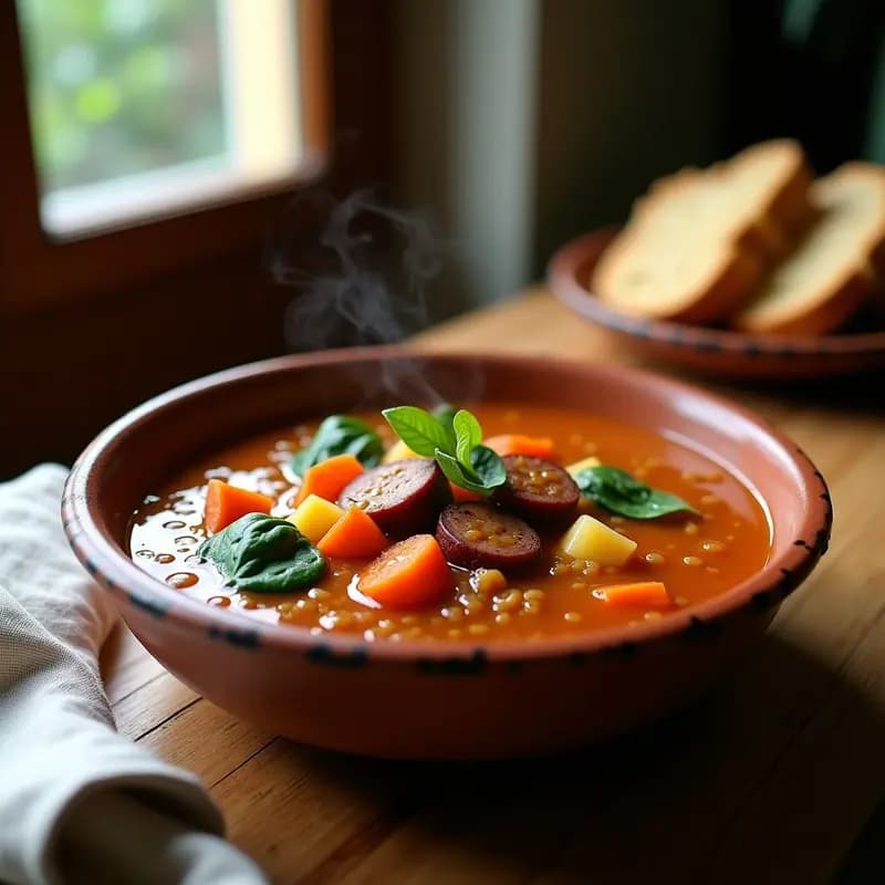 Sopa de Lentilha con Chorizo Vegano: Receta Portuguesa Reconfortante y Sin Gluten