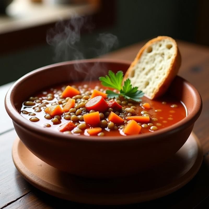 Sopa de Lentillas con Chorizo Vegano y Pimentón de la Vera: Receta Española en Olla Rápida