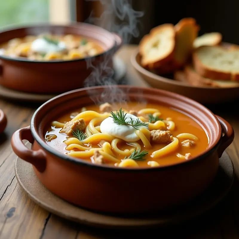 Sopa Loksheh Albanesa con Fideos Caseros y Pollo: Receta Balcánica en Olla Tradicional