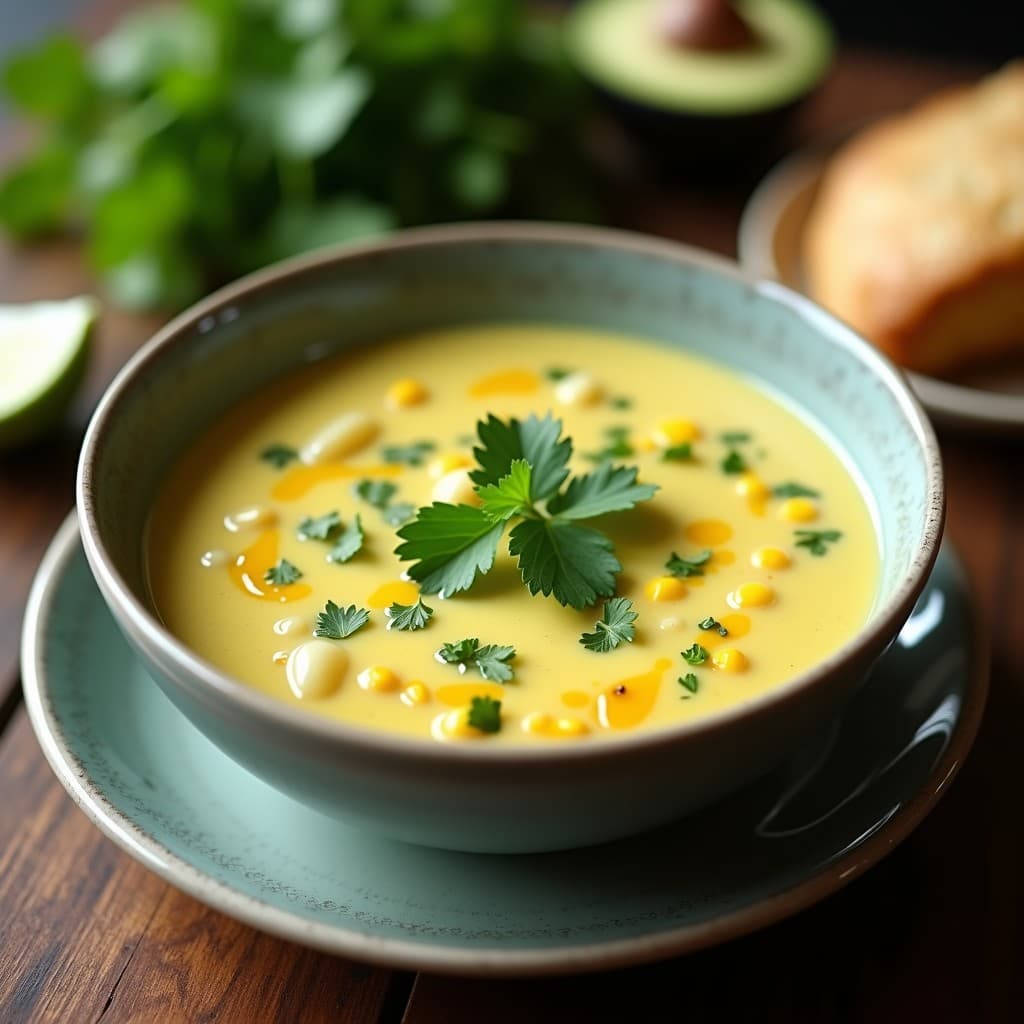 Sopa de Maíz Verde y Cilantro con media crema de coco: Receta Colombiana Vegana en 15 Minutos