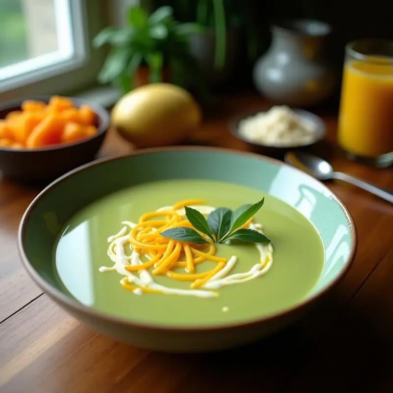 Sopa de Mango Verde y Leche de Coco con Jengibre: Gazpacho Tailandés Picante y Refrescante