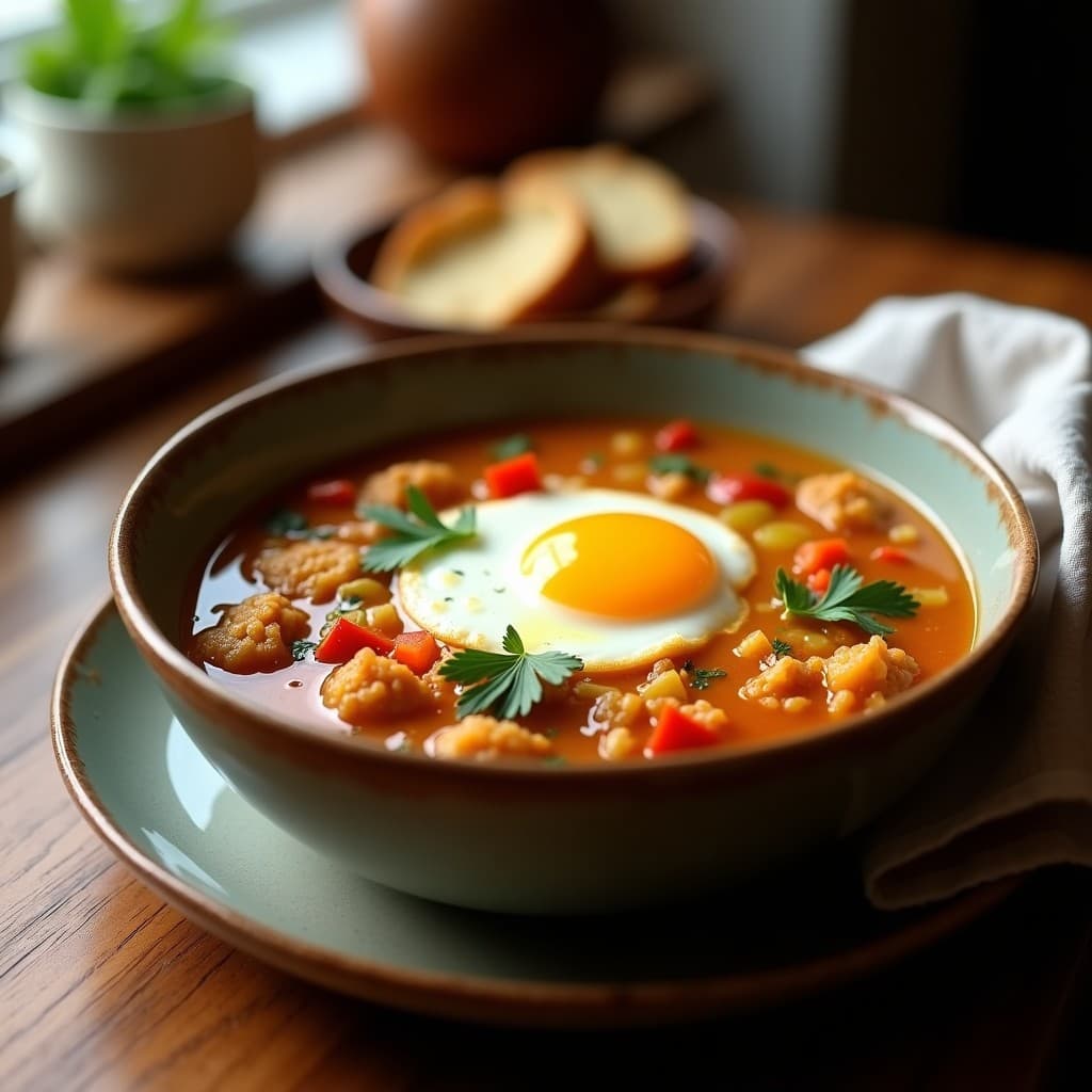 Sopa de Migas de Pan de Centeno con Huevos Pochados: Receta Española Reconfortante