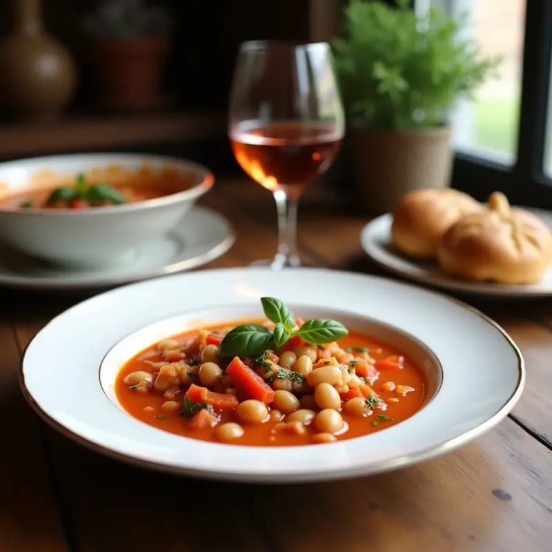 Sopa Minestrone con Alubias y Viché de hierbas: Receta Italiana Reconfortante en Olla Lenta