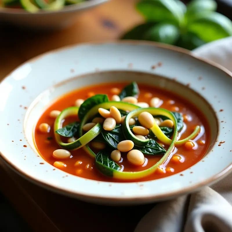 Sopa Minestrone de Espirales de Calabacín y Alubias Blancas: Receta Italiana Sin Pasta