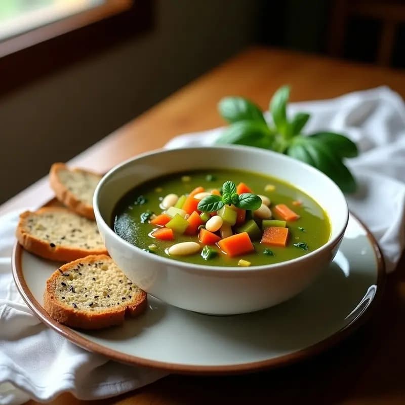 Sopa Minestrone con Espirulina y Pan de Semillas: Receta Italiana Vegana y Nutritiva