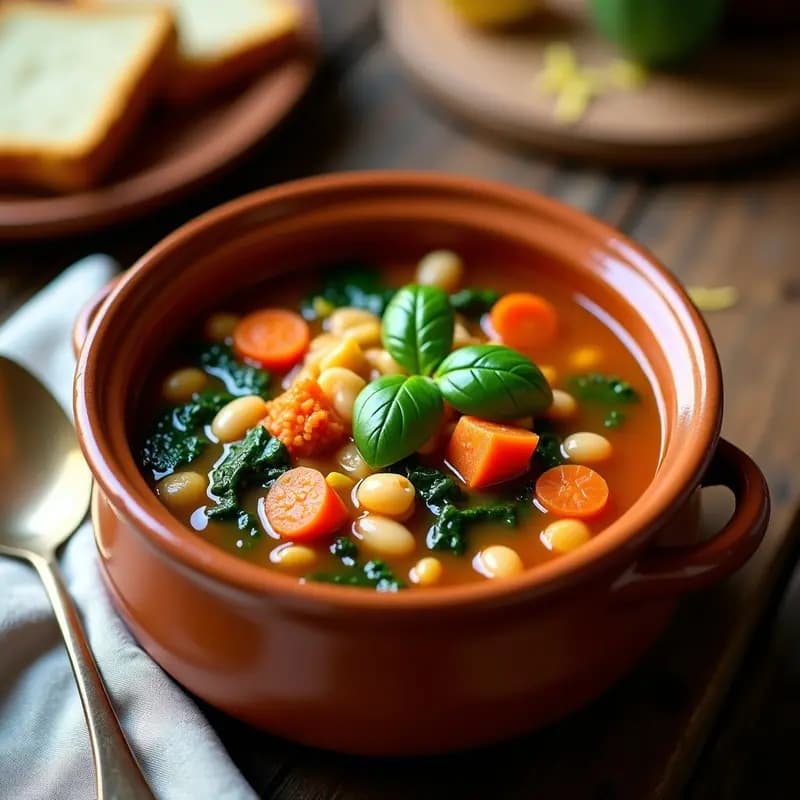 Sopa Minestrone con Frijoles Blancos y Espinacas: Receta Italiana Vegana y Sin Gluten