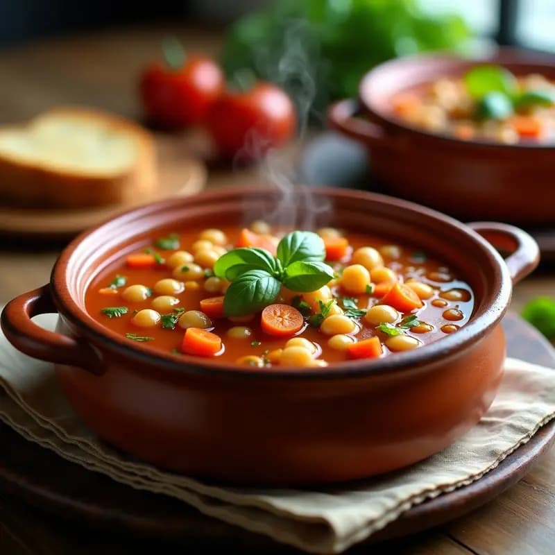 Sopa Minestrone con Garbanzos y Albahaca: Receta Italiana Económica y Reconfortante