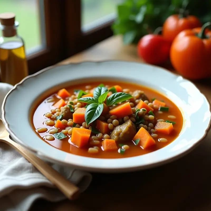 Sopa Minestrone de Lentejas y Calabaza con Albahaca Fresca: Receta Italiana Vegana