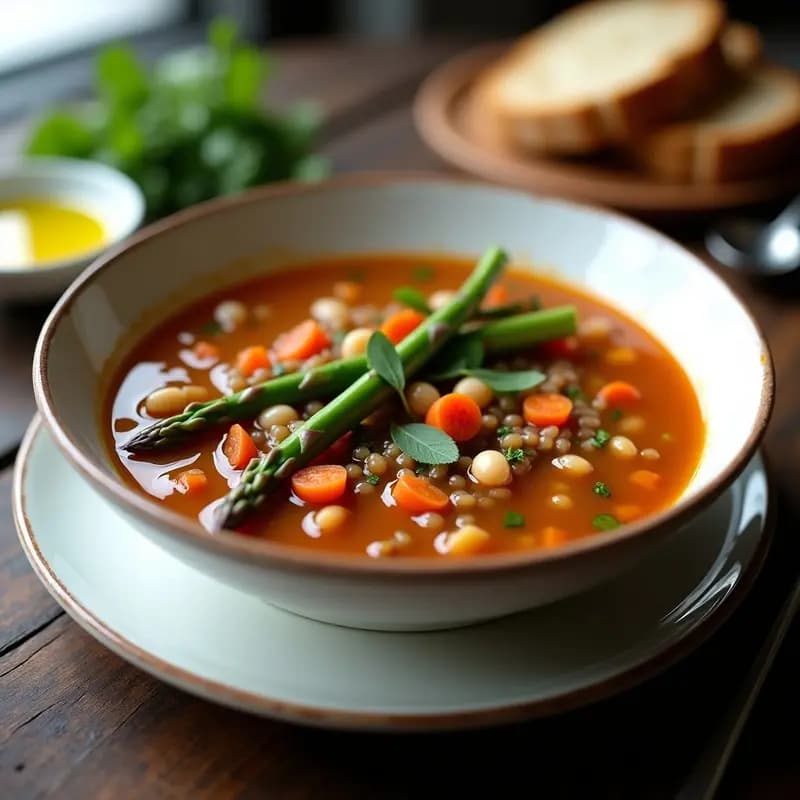 Sopa Minestrone de Lentejas y Espárragos: Receta Italiana Vegana y Baja en Calorías