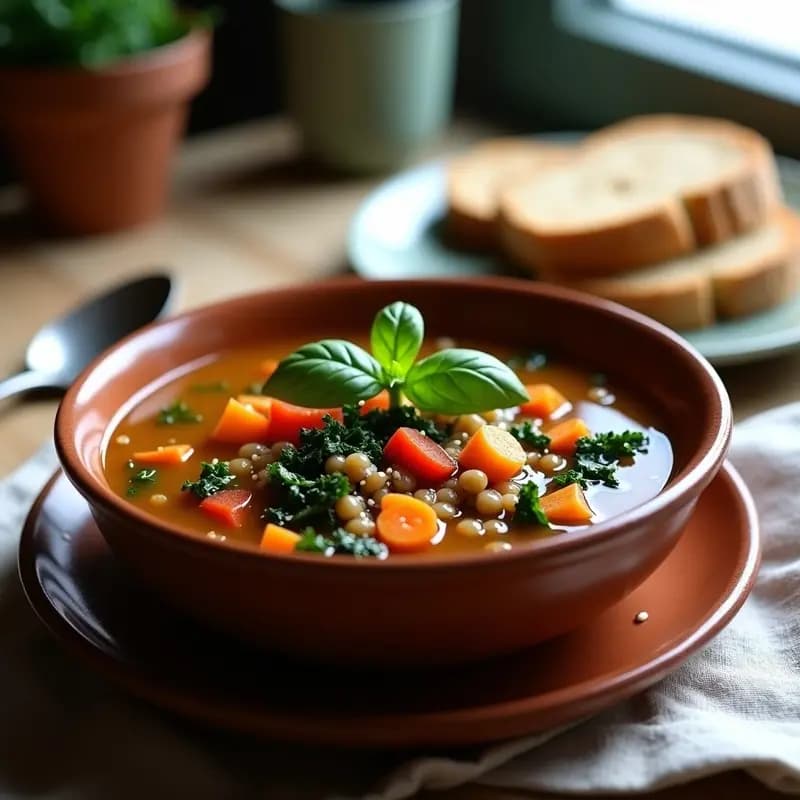 Sopa Minestrone con Lentejas y Kale: Receta Italiana Alta en Fibra en Thermomix