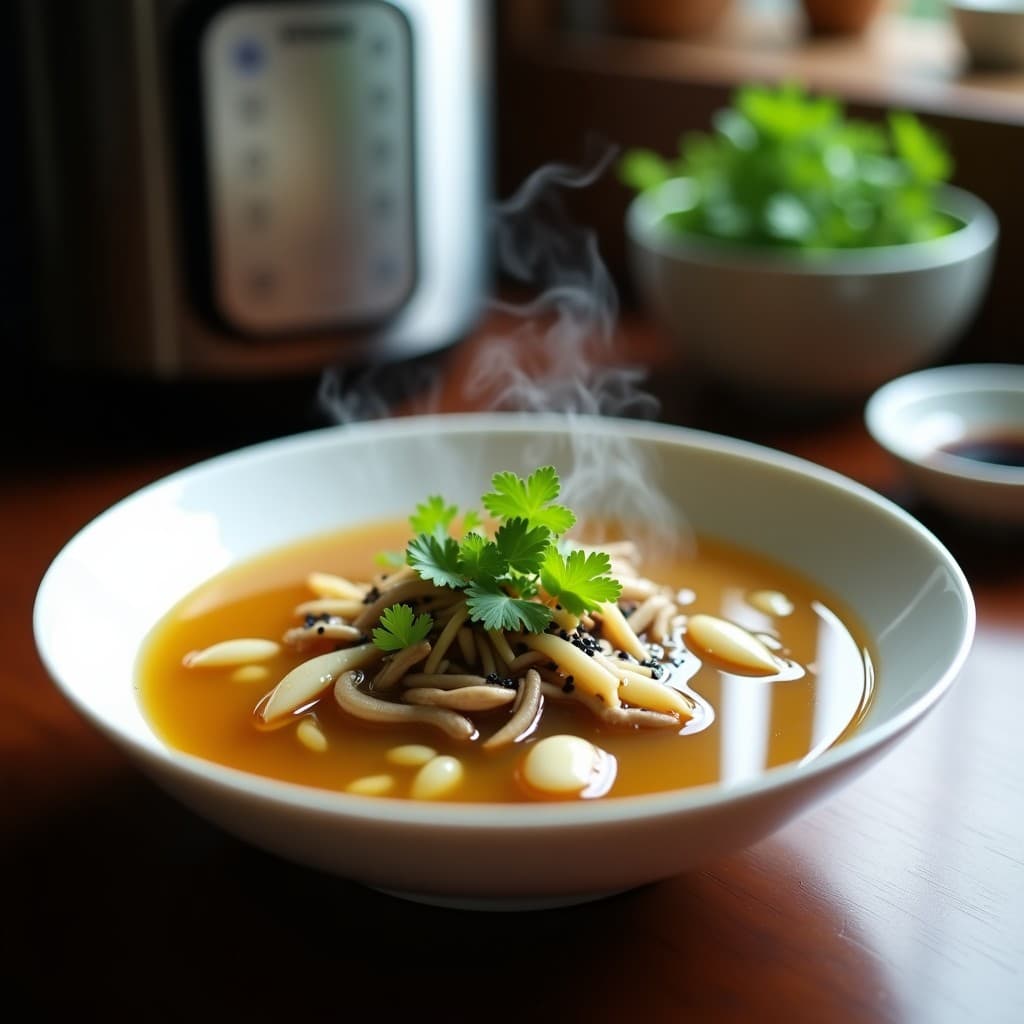 Sopa de Miscanto y Champiñones Shimeji: Receta China Tradicional en Olla Exprés con Toque Umami