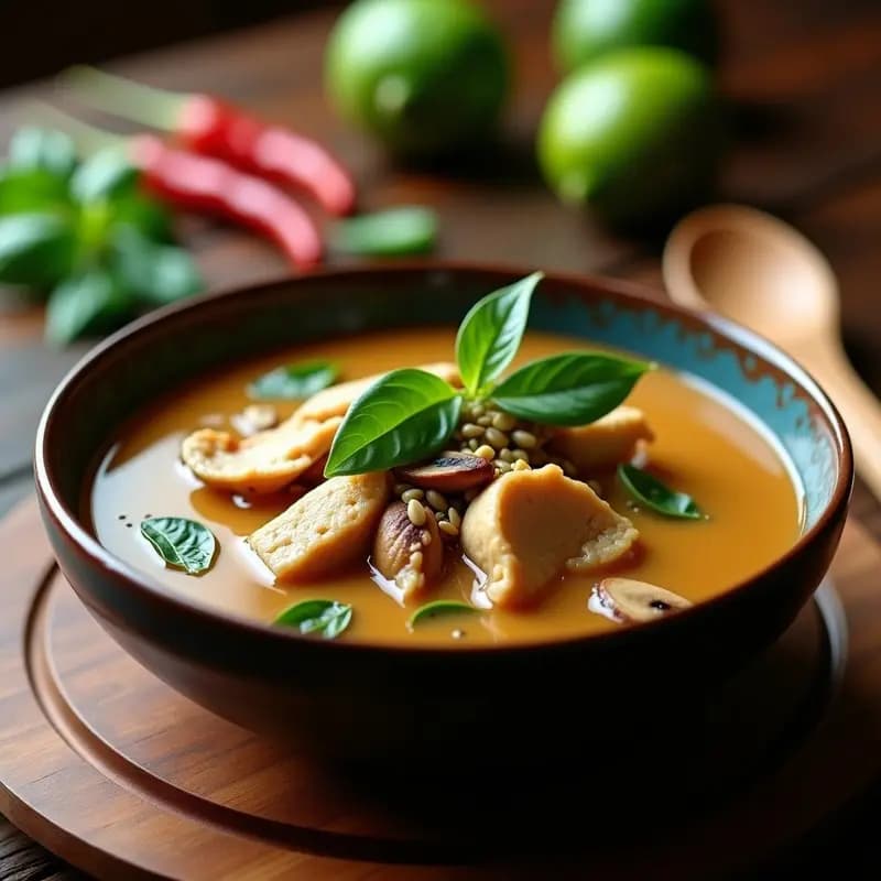 Sopa de Miscua con Pollo y Albahaca Tailandesa: Receta Laosiana Reconfortante