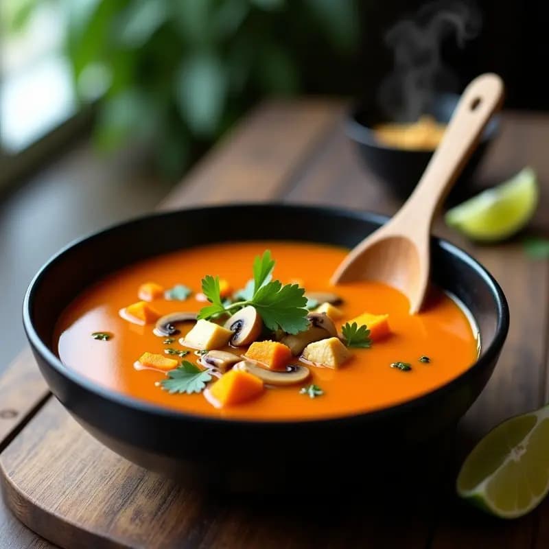 Sopa de Miso y Calabaza con Curry Rojo: Receta Thai Rápida y Reconfortante