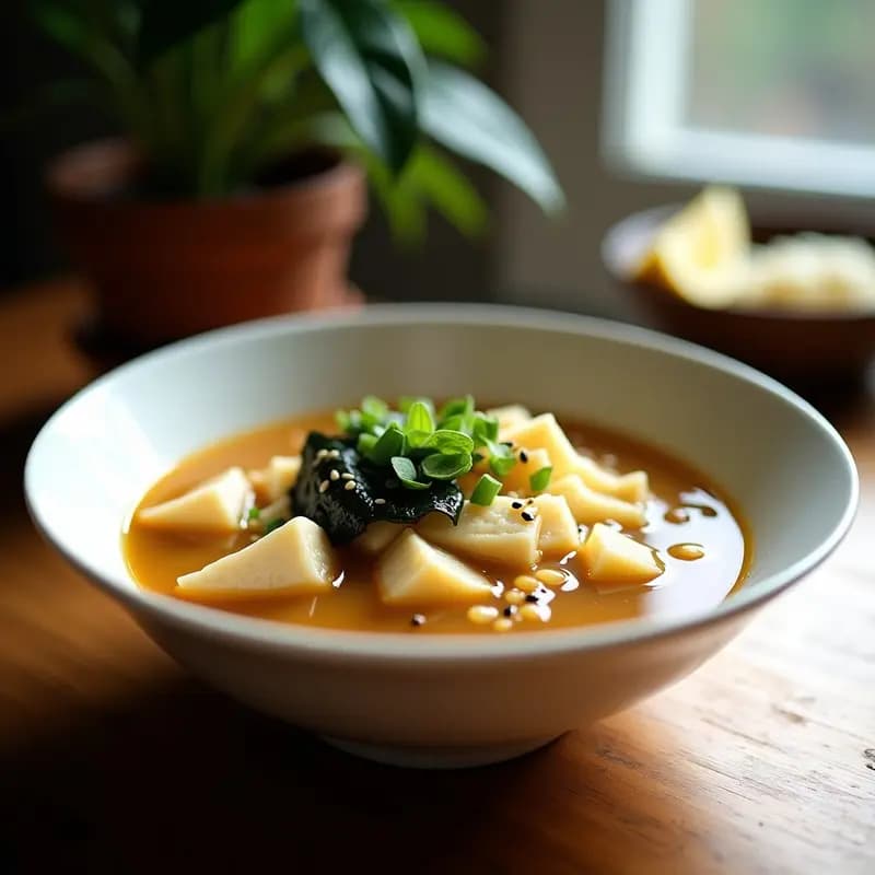 Sopa de Misos con Fideos de Arroz Integral y Toque de Yuzu: Receta Japonesa Vegana en Thermomix