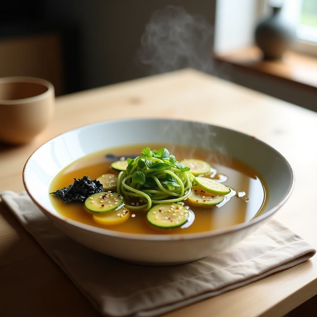 Sopa Miso con Fideos de Calabacín y Brotes de Bambú: Receta Japonesa Sin Gluten