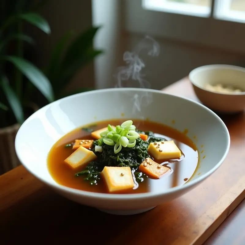 Sopa de Miso con Hellim y Algas Wakame: Receta Chipriota Alta en Proteínas en 15 Minutos