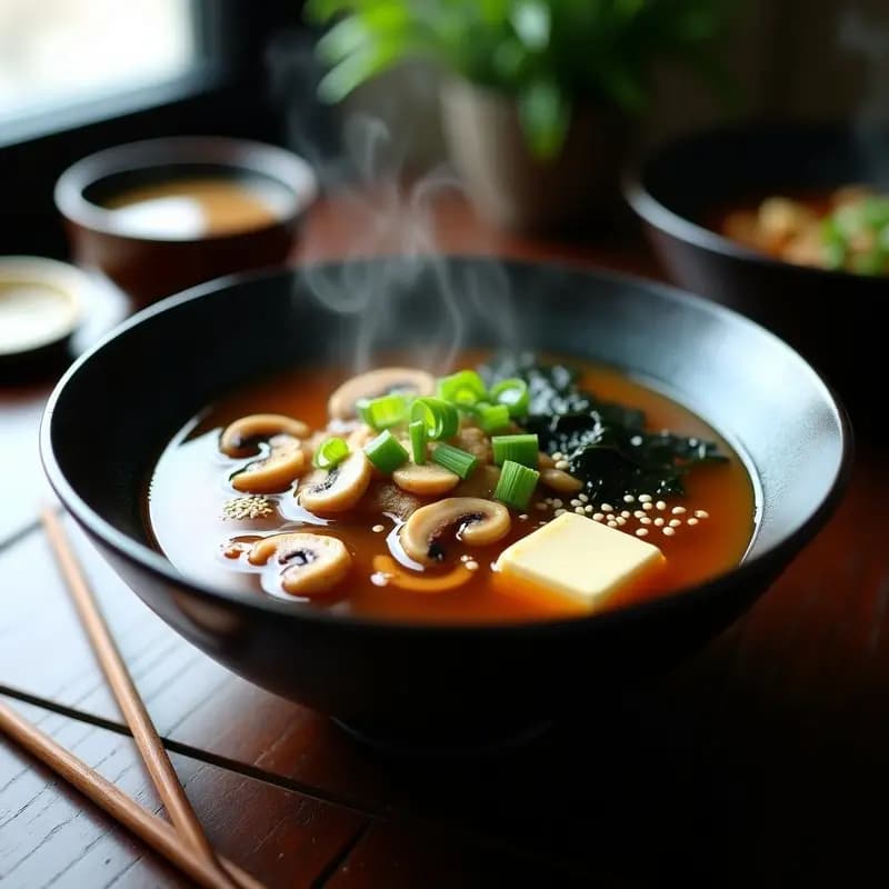 Sopa de Miso con Hongos al Wok: Receta Japonesa en 15 Minutos para Cenar ligero
