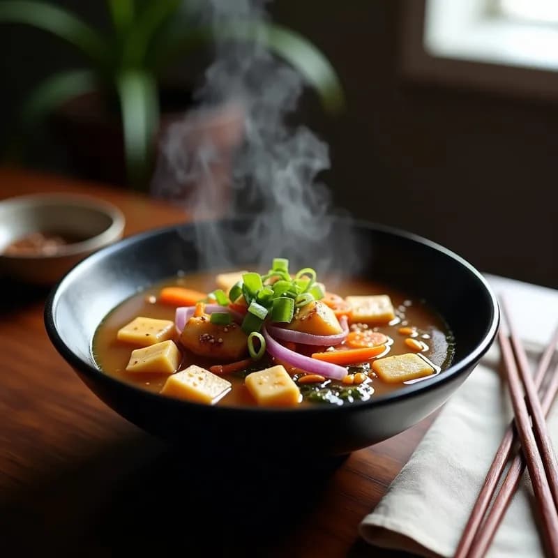 Sopa de Miso con Jengibre y Tofu Crujiente: Receta Vegana Alta en Proteína y Reconfortante