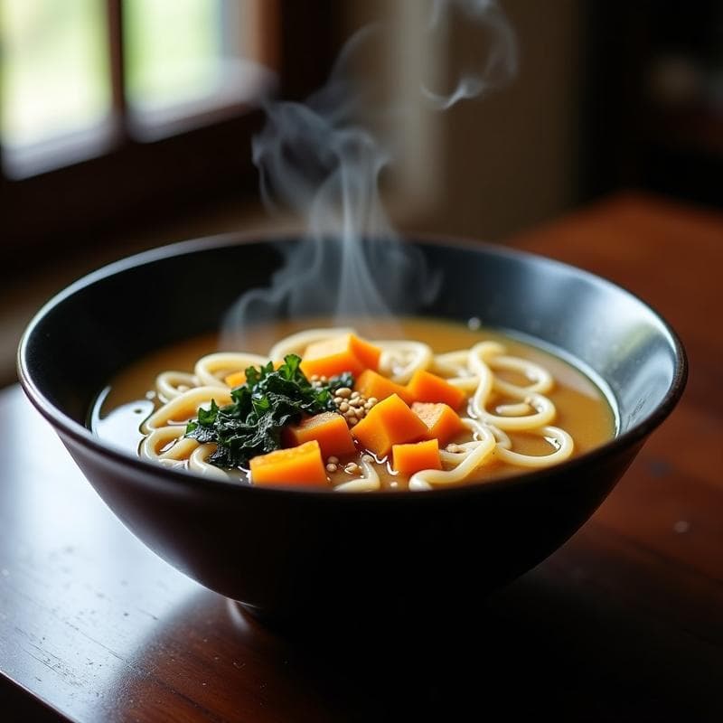 Sopa de Miso con Pasta Udon y Calabaza: Receta Reconfortante y Alta en Fibra