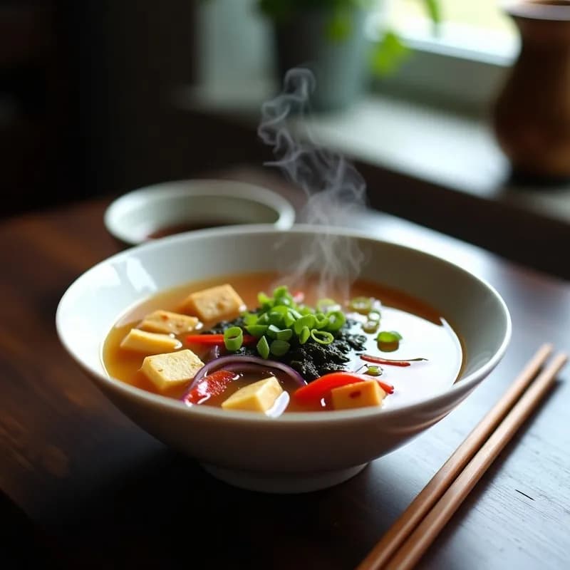 Sopa de Miso con Rajas y Tofu Ahumado: Receta Japonesa Reconfortante en 15 Minutos