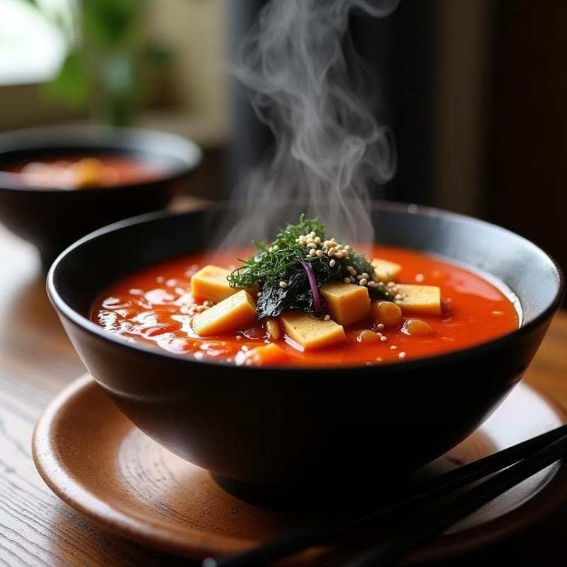 Sopa de Miso Rojo con Tofu Ahumado: Receta en Ollas Superpuestas con Sabor Umami Profundo