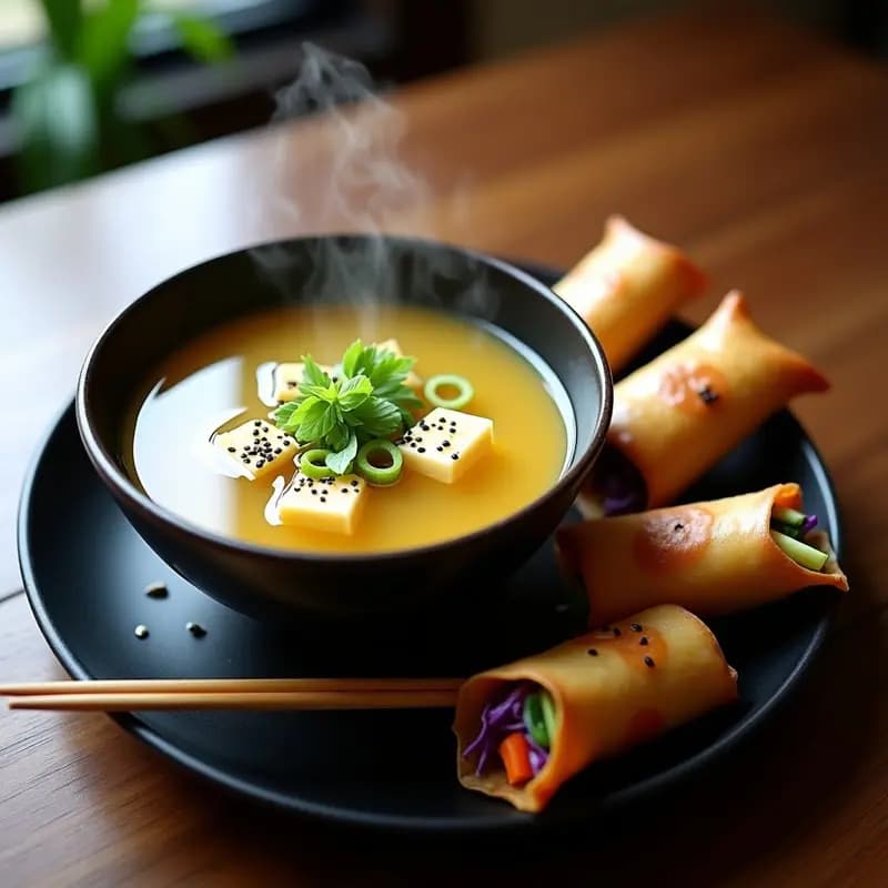 Sopa de Miso con Rollitos de Primavera Veganos: Receta Japonesa Rápida y Nutritiva