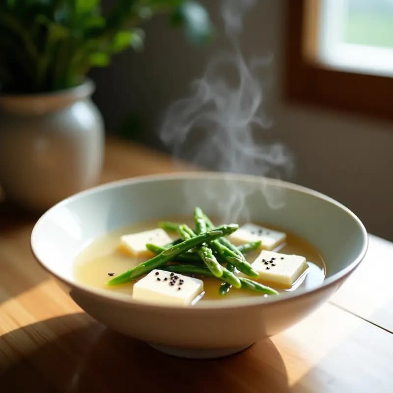Sopa de Misos con Tofu Sedoso y Espárragos Nervios: Receta Japonesa Ligera y Nutritiva