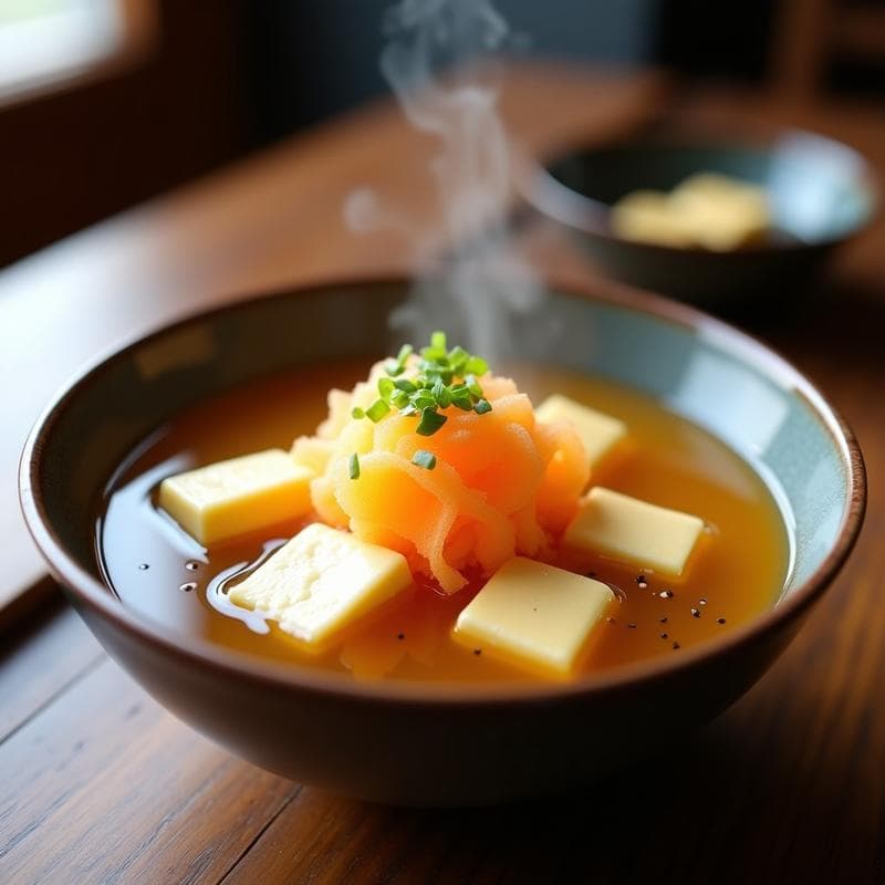 Sopa de Misoshiro con Tofu y Algodón de Azúcar de patata: Receta Japonesa Innovadora